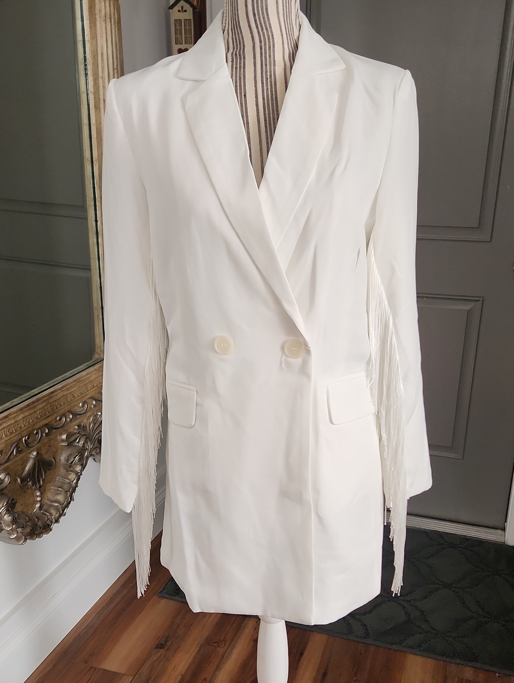 Baevely White Fringe Blazer Dress